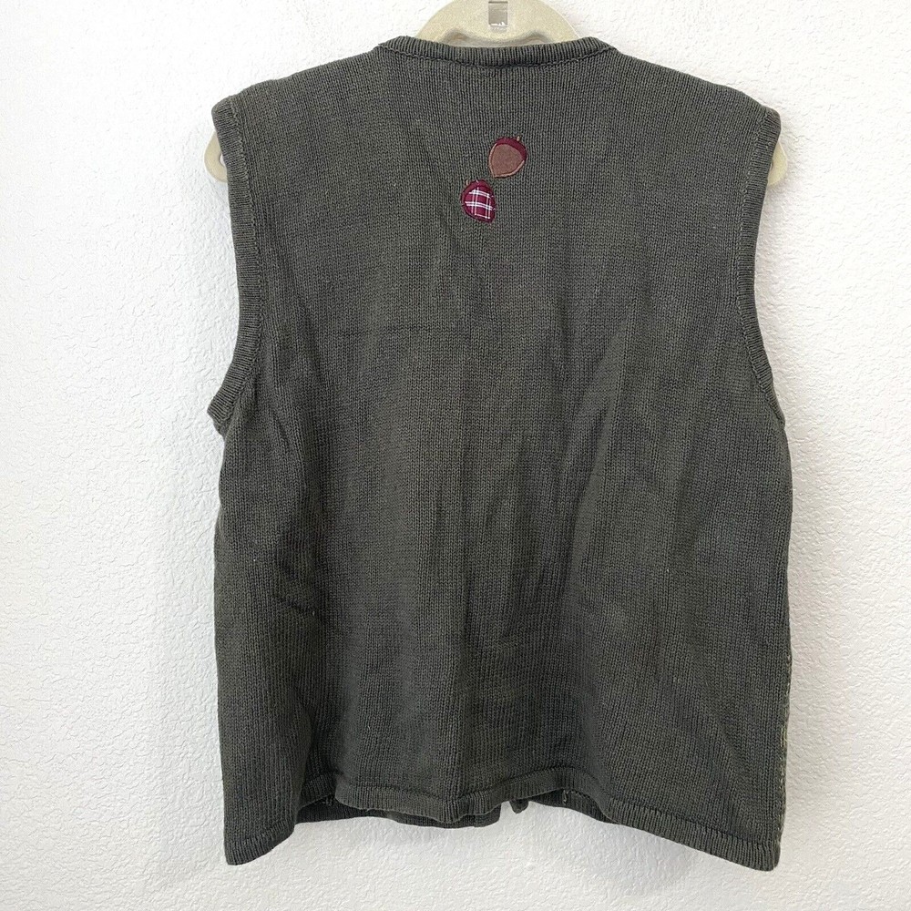 Bobbie Brooks Womens Size Large Fall Harvest Pumpkin Corn Print Vest Green - Picture 2 of 8